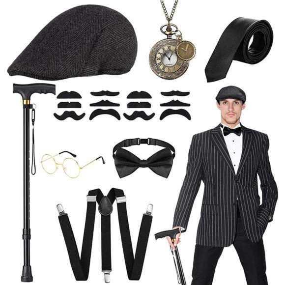Men's Costume, Mafia Gatsby Costume Accessories Gangster Halloween 1920s - Picture 6 of 6